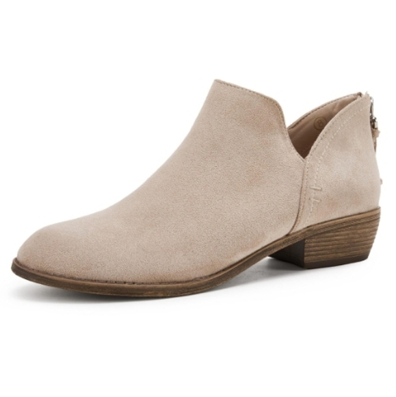 PiePieBuy Ankle Pointed Toe Low Heel Side Split Stacked Zipper Boot Beige SZ 9 - Picture 1 of 12